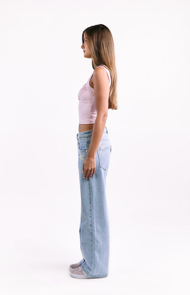 Charli Light Wash Low Waist Baggy Leg Jeans — 8