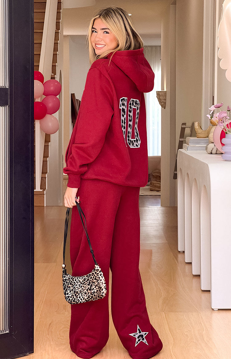 Beginning Burgundy Leopard Star Hoodie — 1