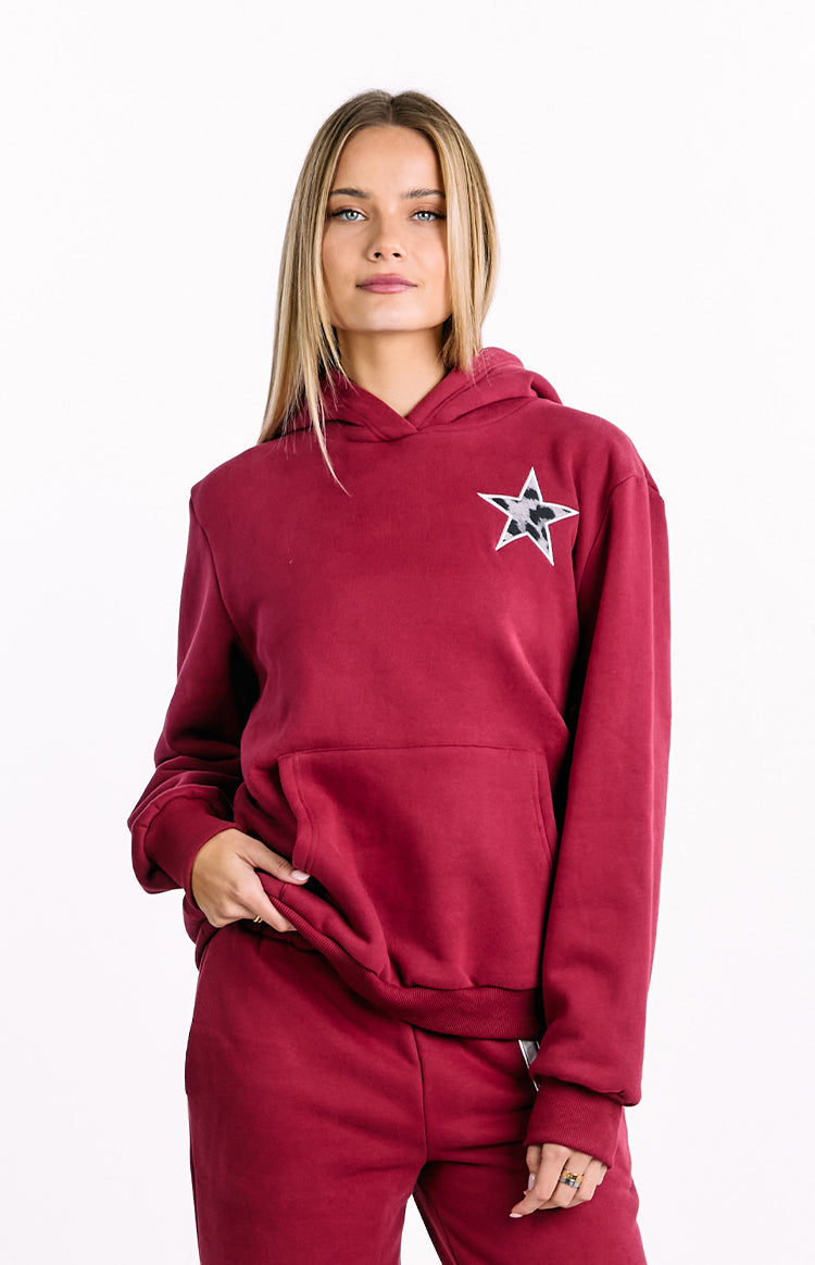 Beginning Burgundy Leopard Star Hoodie — 1