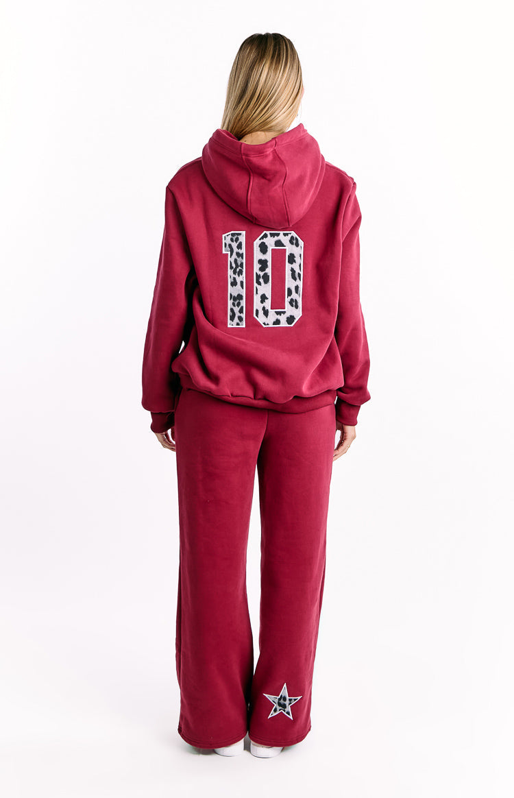 Beginning Burgundy Leopard Star Hoodie — 6
