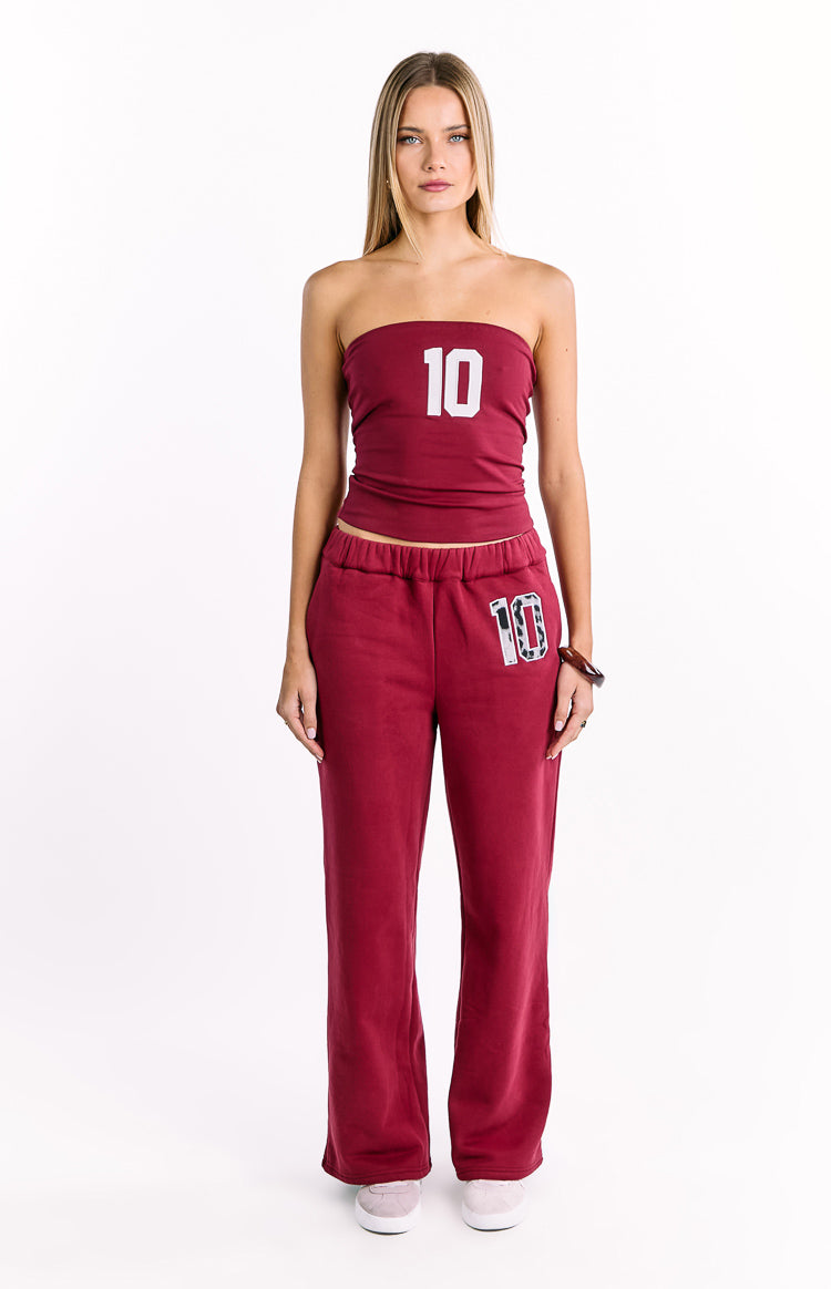 Dania Burgundy Leopard Star Track Pants — 1