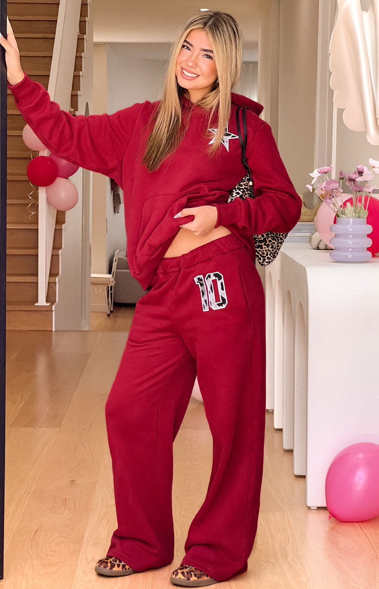 Dania Burgundy Leopard Star Track Pants — 2
