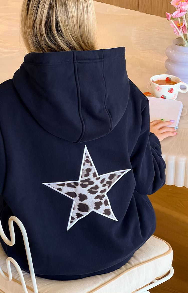 Beginning Navy Leopard Star Hoodie — 2