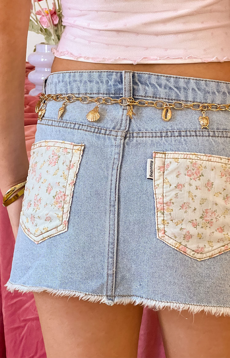 Found Love Floral Light Wash Denim Skirt — 2