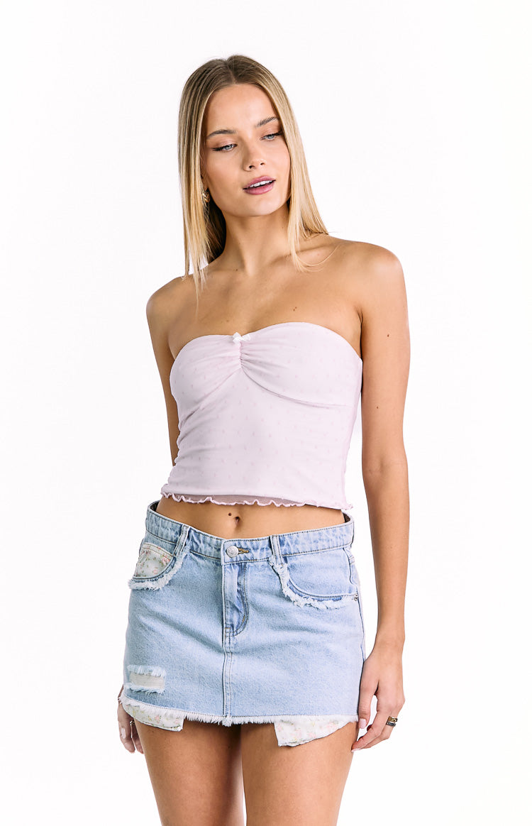 Found Love Floral Light Wash Denim Skirt — 5