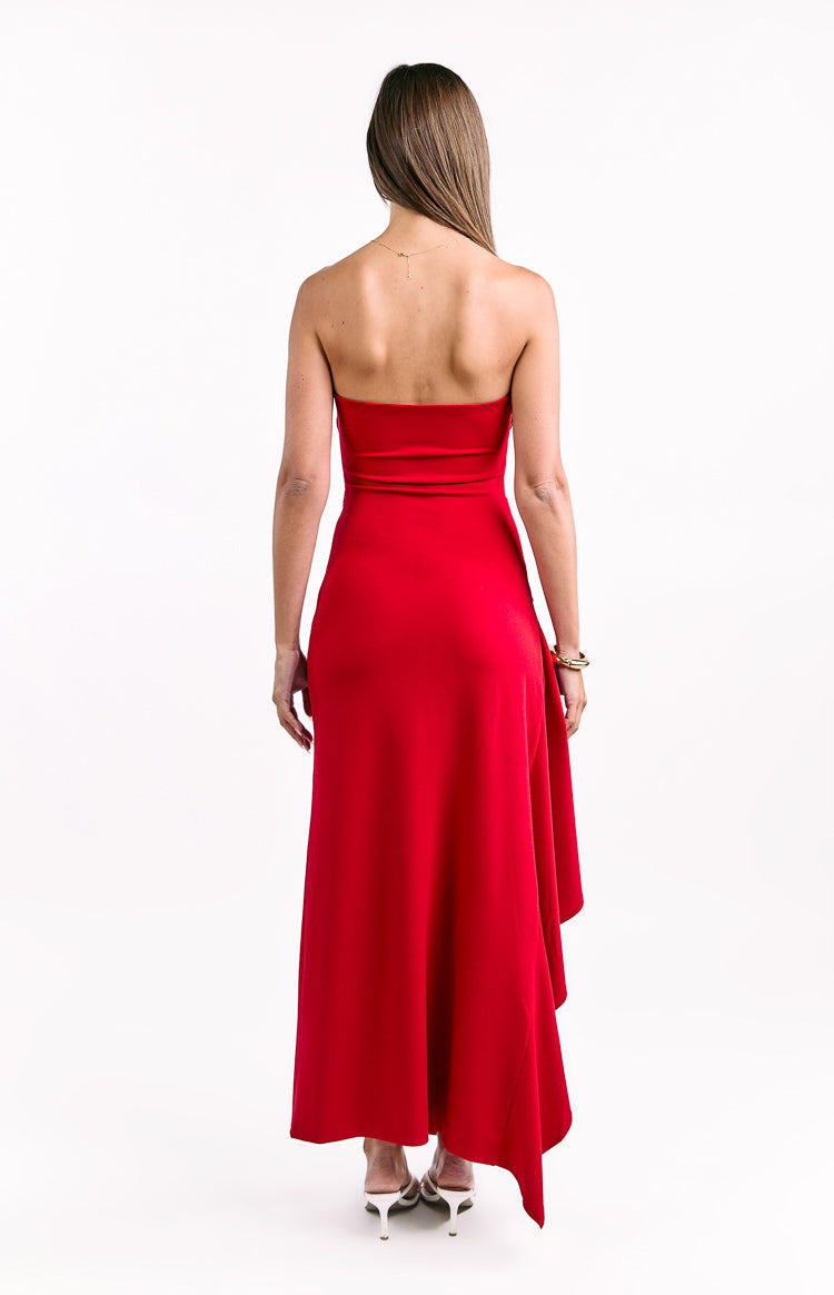 Merlo Red Crepe Strapless Formal Maxi Dress — 5
