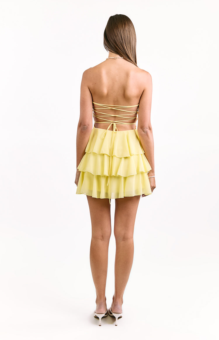 Kimmie Yellow Strapless Ruffle Mini Dress — 11