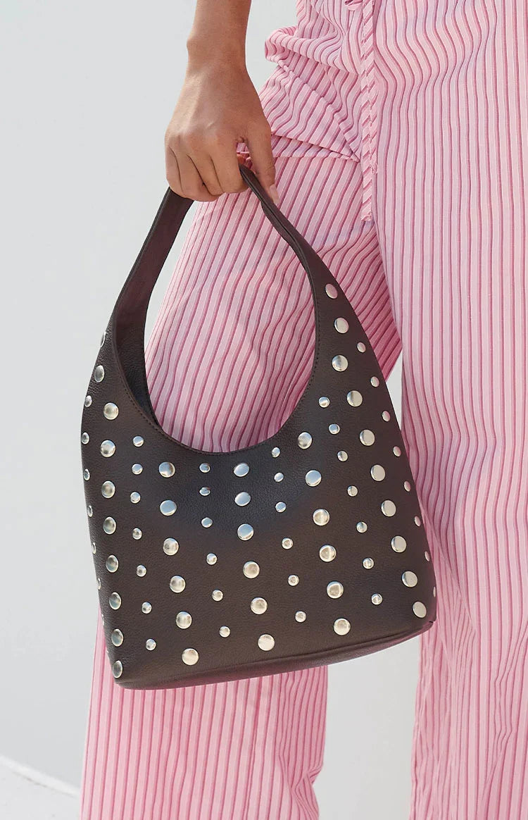Peta & Jain Jenni Chocolate Pebbled Studded PU Bag — 1