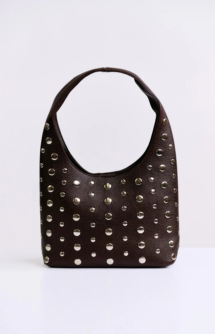 Peta & Jain Jenni Chocolate Pebbled Studded PU Bag — 1