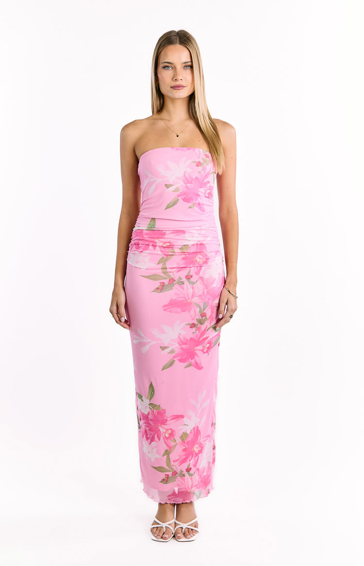 Imogen Pink and Green Floral Print Maxi Dress — 1