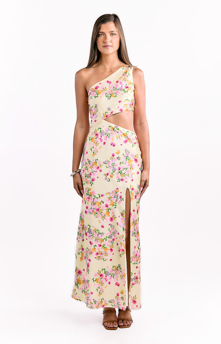 Mellick Yellow Bloom Satin Maxi Dress — 2