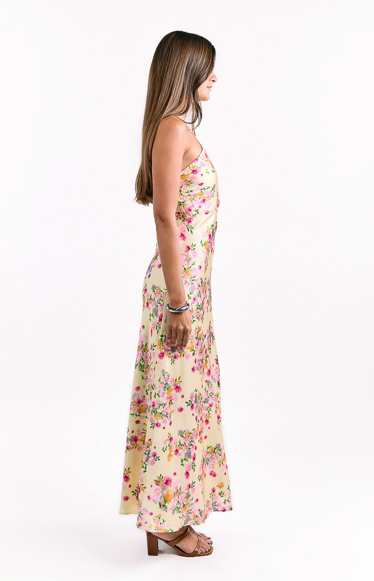 Mellick Yellow Bloom Satin Maxi Dress — 4