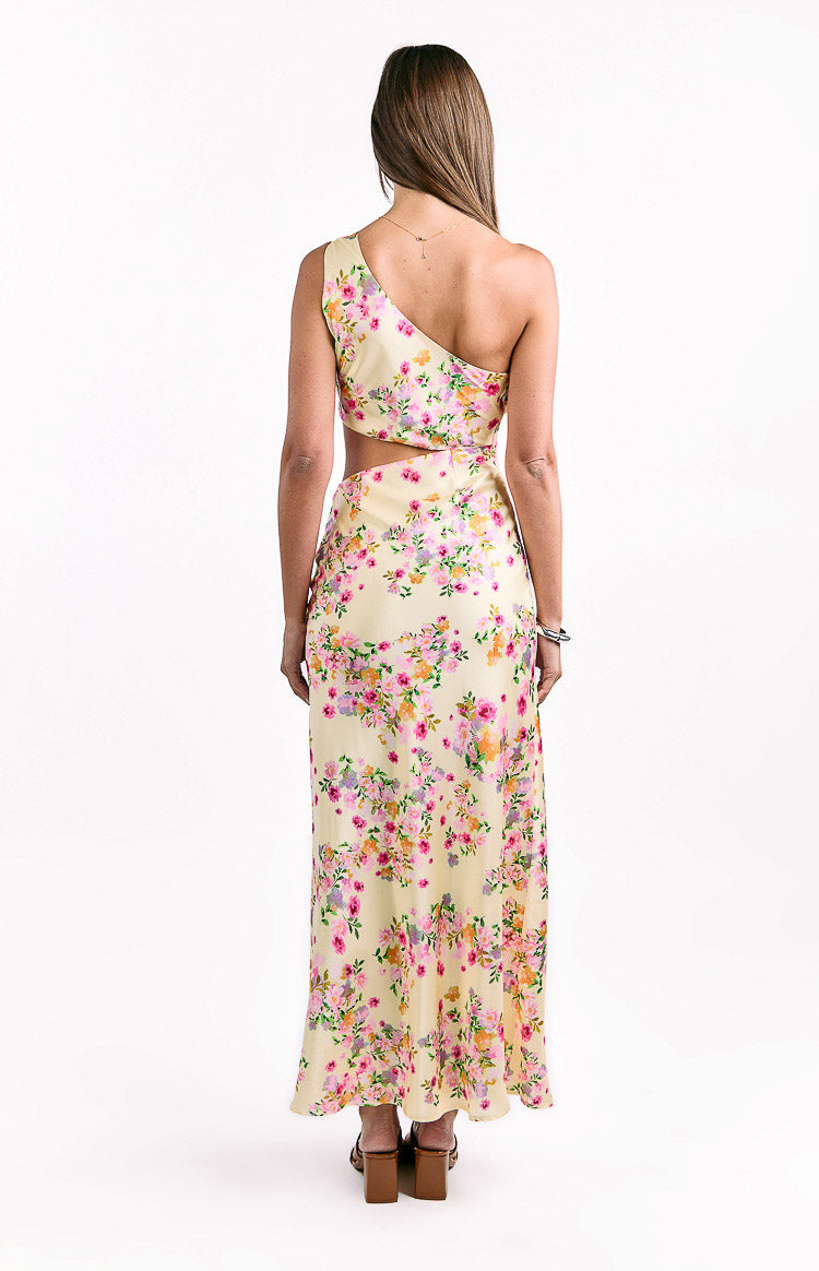 Mellick Yellow Bloom Satin Maxi Dress — 5