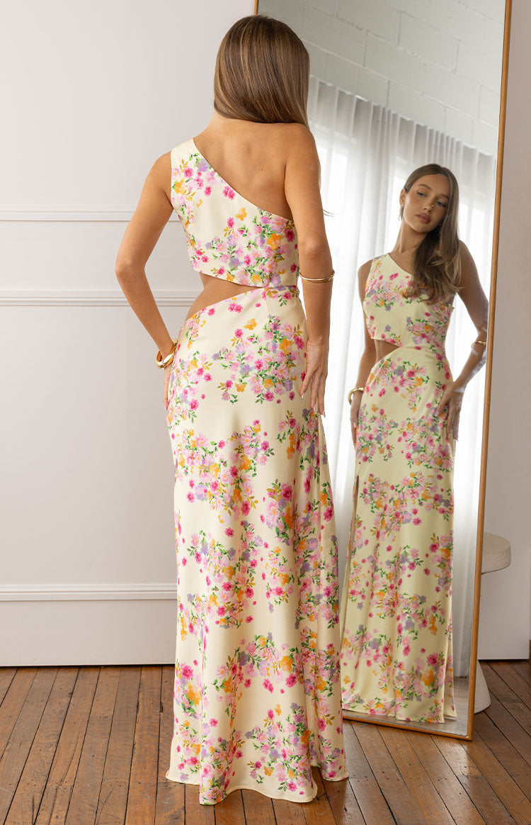 Mellick Yellow Bloom Satin Maxi Dress — 8