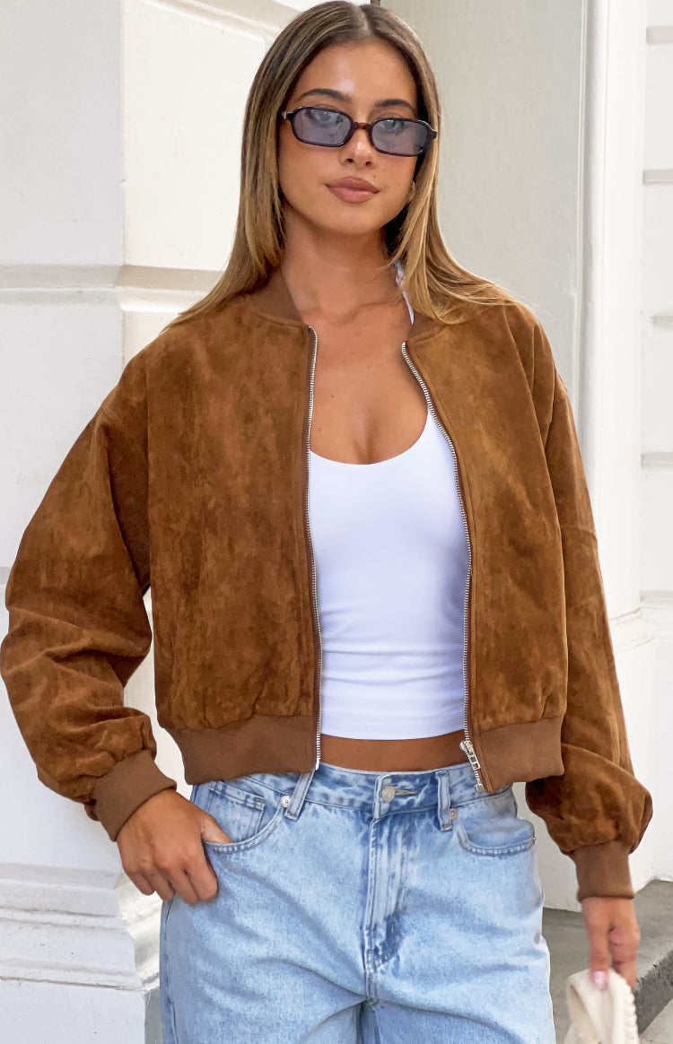 Rebecca Tan Cuffed Suedette Bomber Jacket — 1