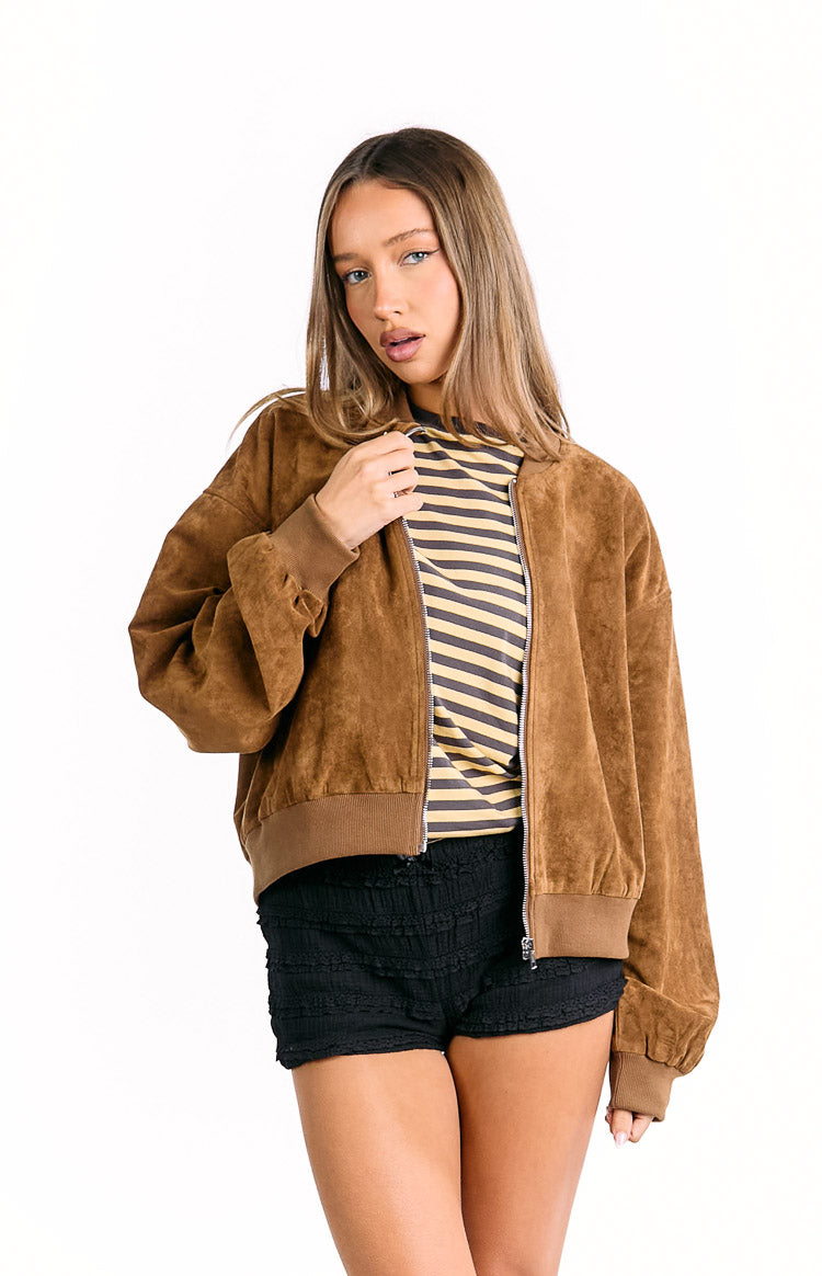 Rebecca Tan Cuffed Suedette Bomber Jacket — 12