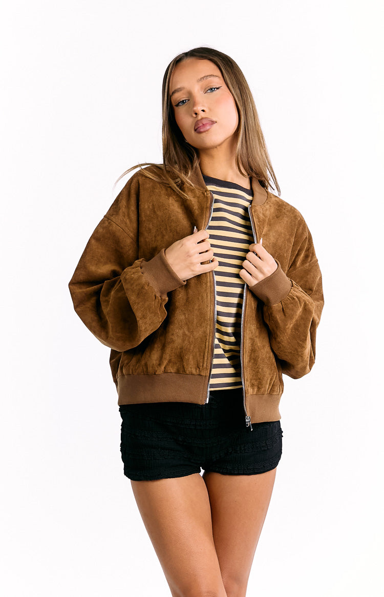 Rebecca Tan Cuffed Suedette Bomber Jacket — 13
