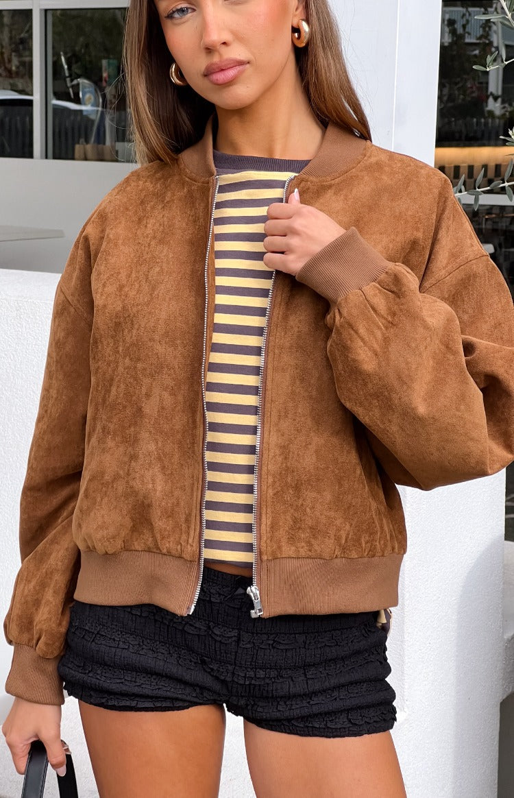 Rebecca Tan Cuffed Suedette Bomber Jacket — 14