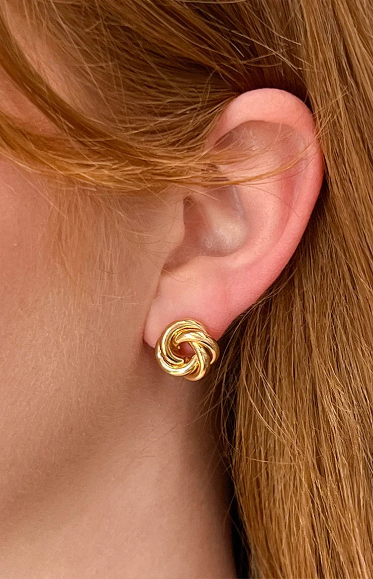 Gold Knot Stud Earrings — 1