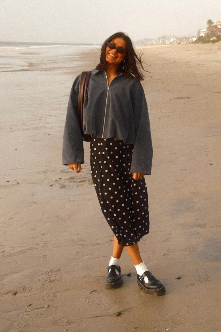River Steel Grey Suedette Bubble Hem Bomber Jacket — 1
