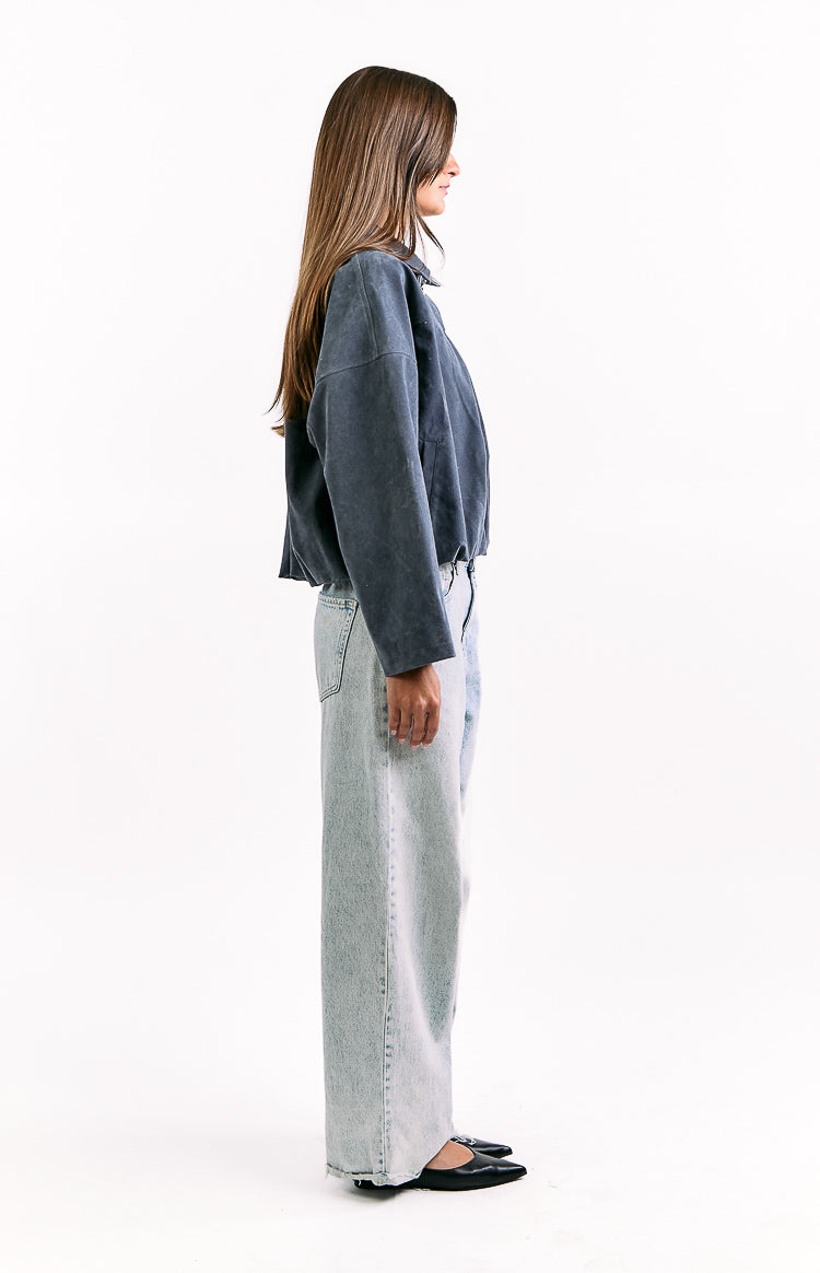 River Steel Grey Suedette Bubble Hem Bomber Jacket — 7