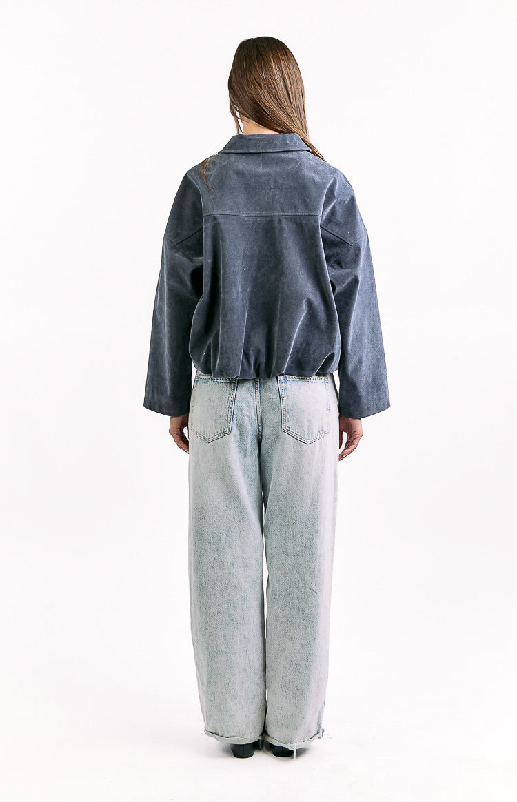 River Steel Grey Suedette Bubble Hem Bomber Jacket — 8