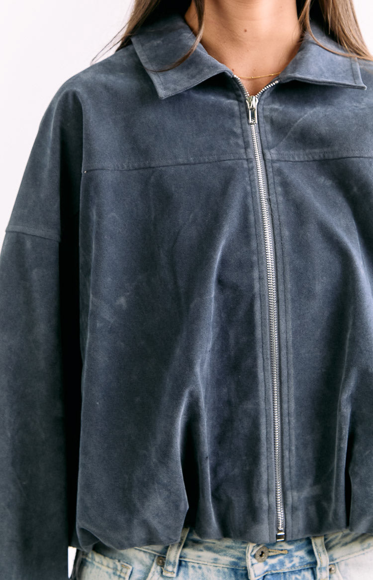 River Steel Grey Suedette Bubble Hem Bomber Jacket — 9