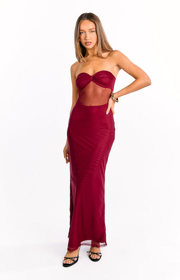 Ryker Wine Strapless Mesh Maxi Dress — 1