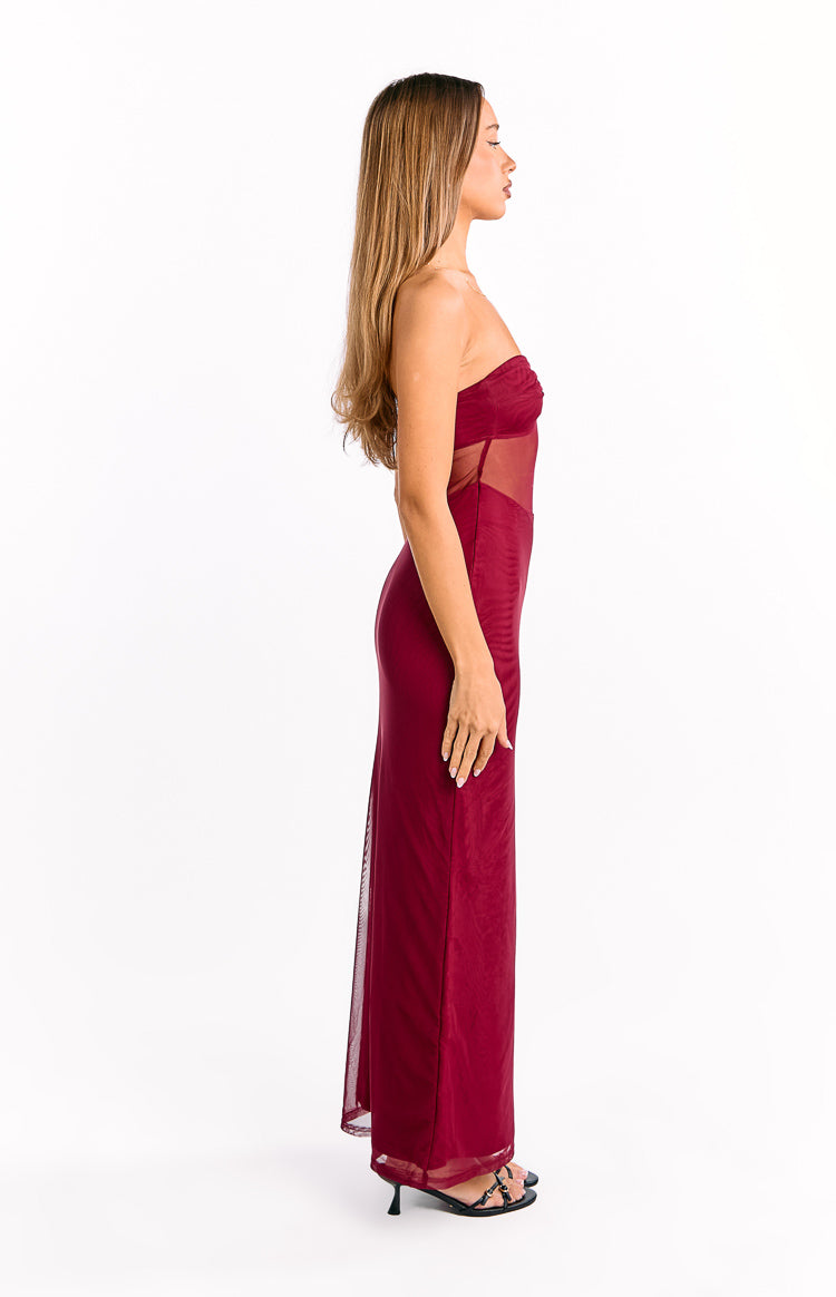 Ryker Wine Strapless Mesh Maxi Dress — 3