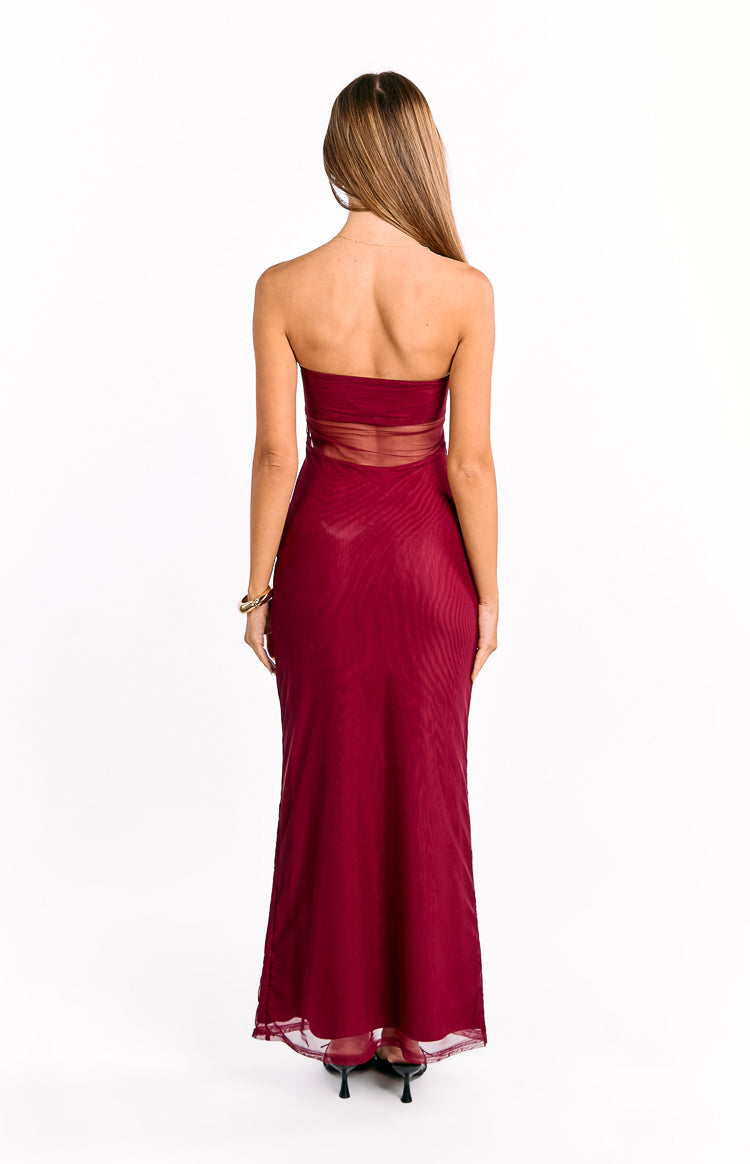 Ryker Wine Strapless Mesh Maxi Dress — 4
