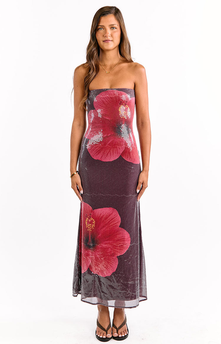 Arizona Hibiscus Wine Sequin Maxi Dress — 1