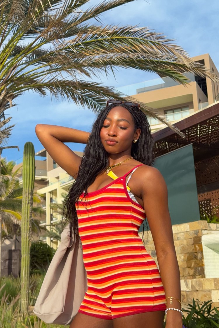 Tatum Orange Stripe Knit Playsuit — 7