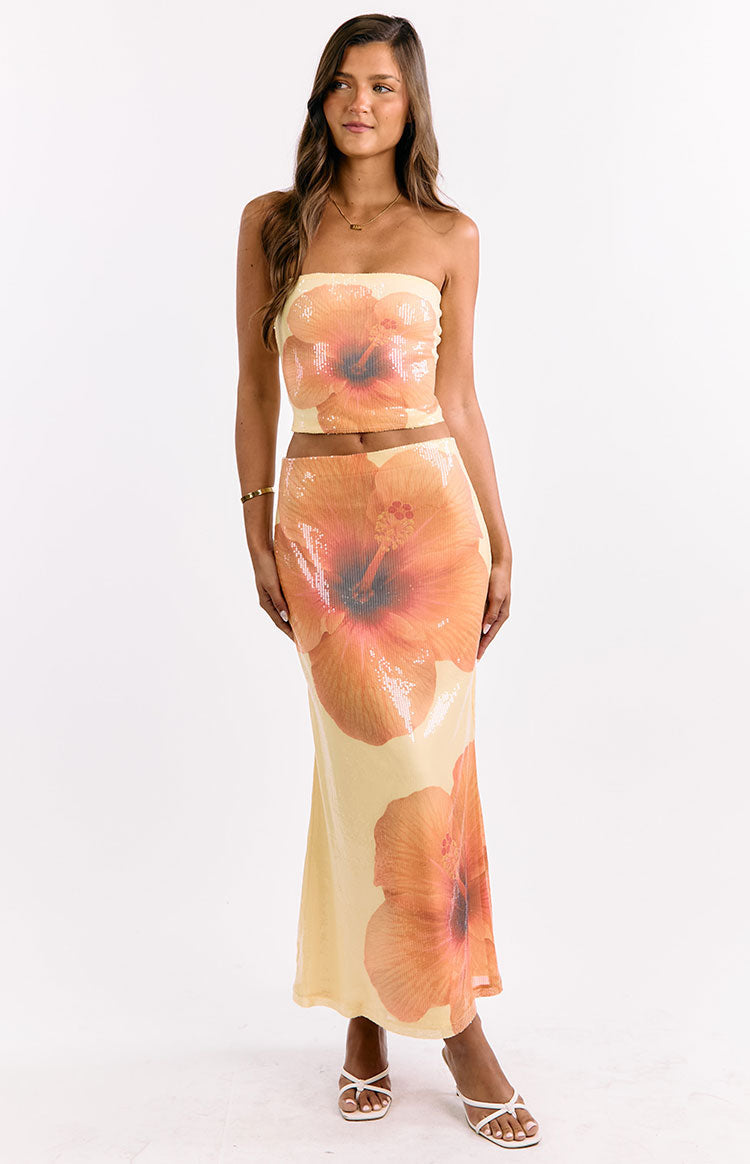 Denzel Yellow Floral Sequin Maxi Skirt — 2