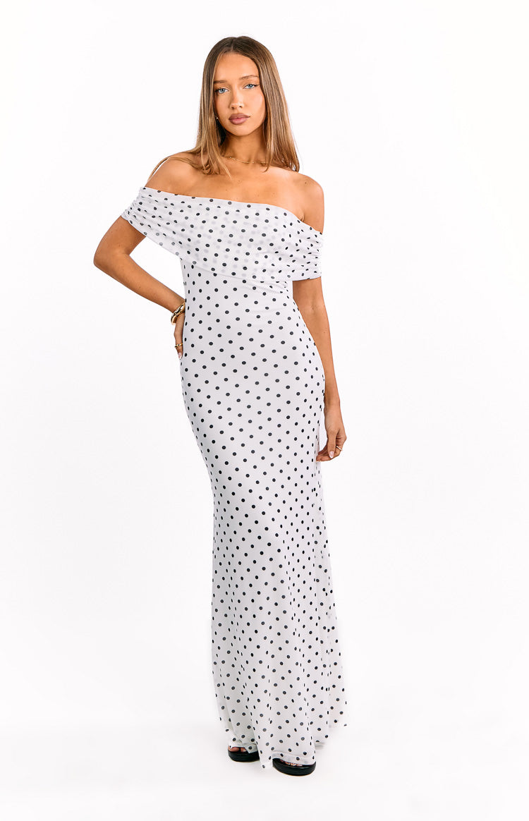 Cole White Polka Mesh Maxi Dress — 15