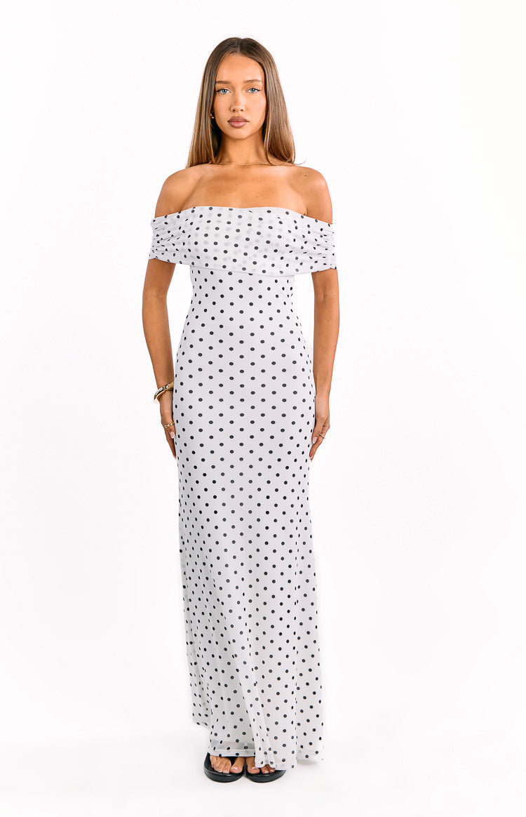 Cole White Polka Mesh Maxi Dress — 16