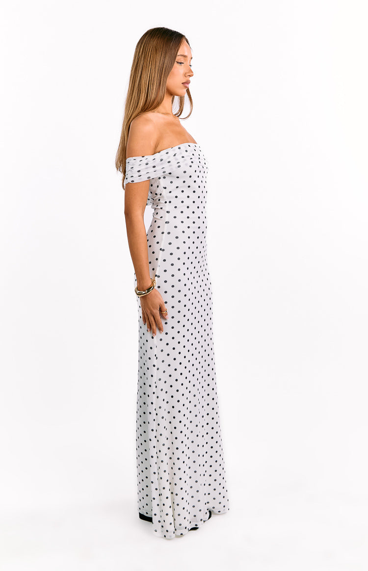Cole White Polka Mesh Maxi Dress — 17
