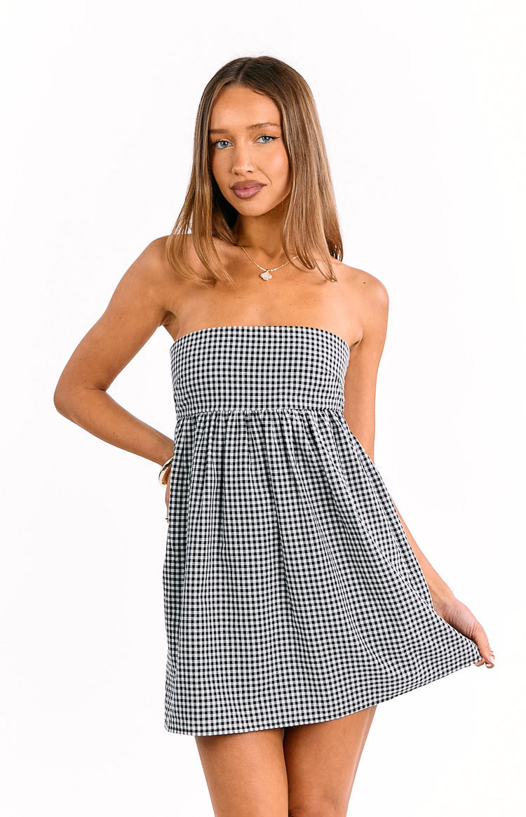 Berrie Black Gingham Strapless Mini Dress — 2