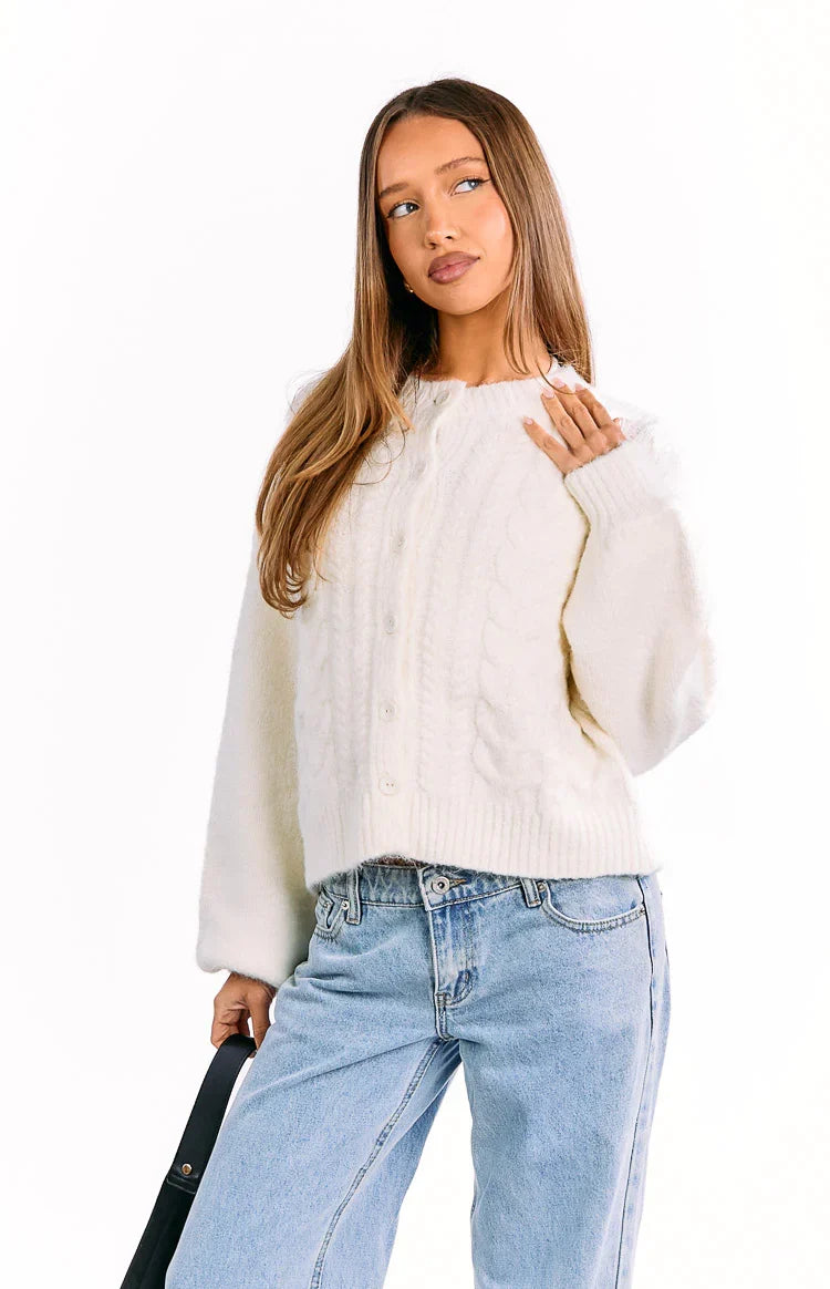 Percy Cream Cable Knit Cardigan — 2