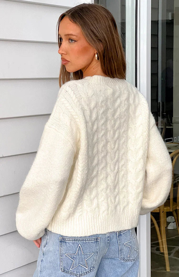 Percy Cream Cable Knit Cardigan — 16