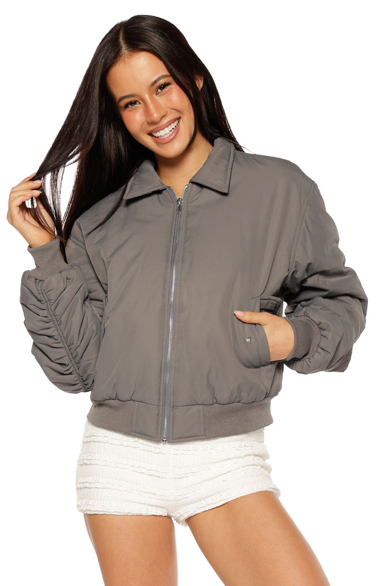 Benson Grey Puff Bomber Jacket — 1