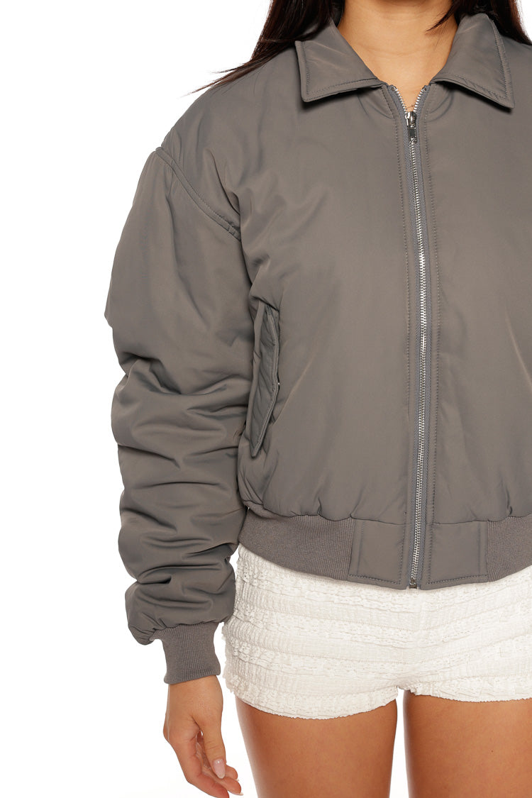 Benson Grey Puff Bomber Jacket — 9