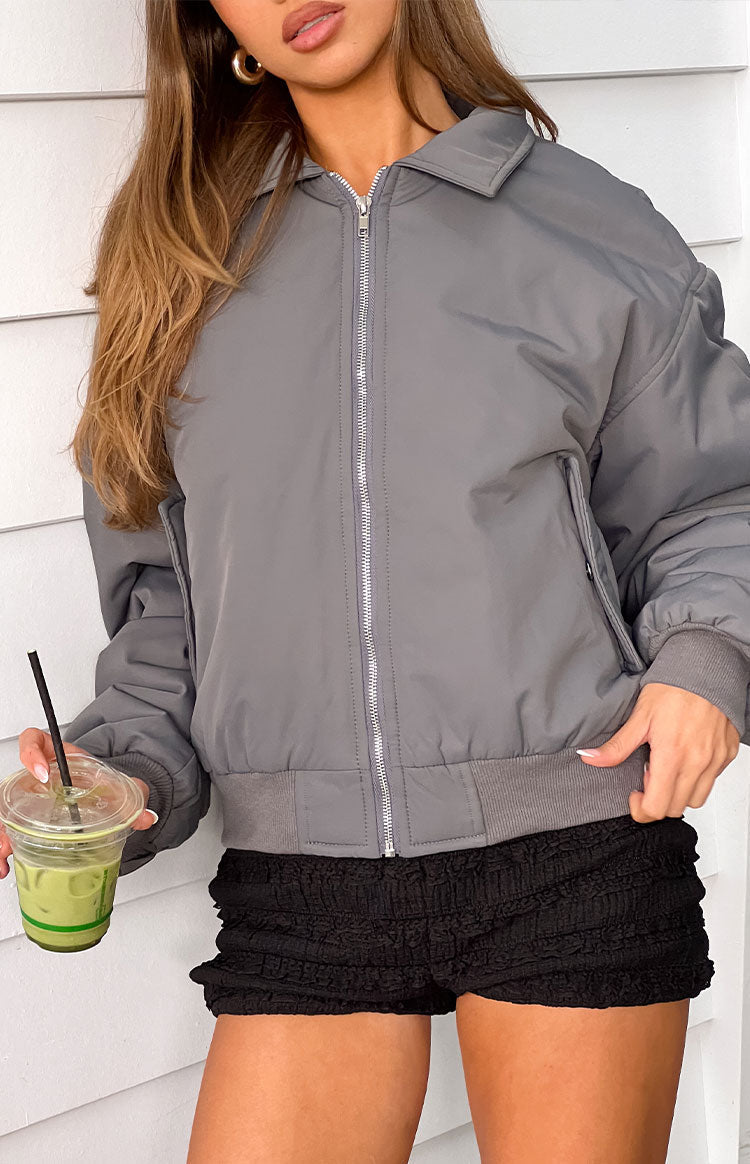 Benson Grey Puff Bomber Jacket — 10