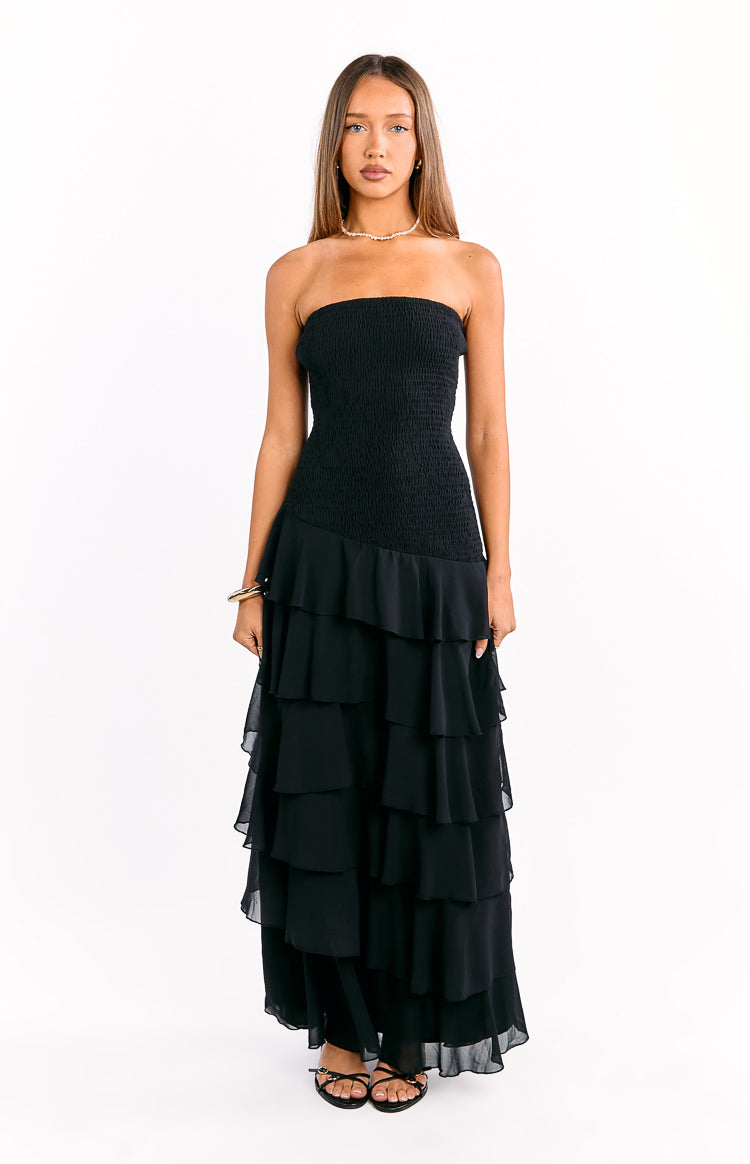 Riles Black Strapless Ruffle Maxi Dress — 2