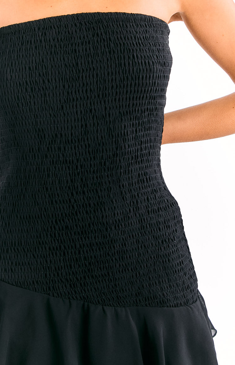 Riles Black Strapless Ruffle Maxi Dress — 6