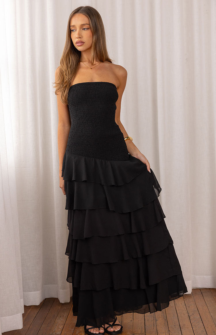 Riles Black Strapless Ruffle Maxi Dress — 7