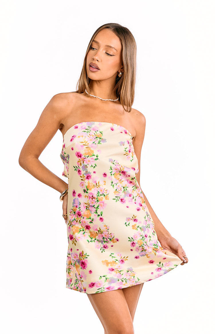 Ellie Yellow Bloom Strapless Mini Dress — 9