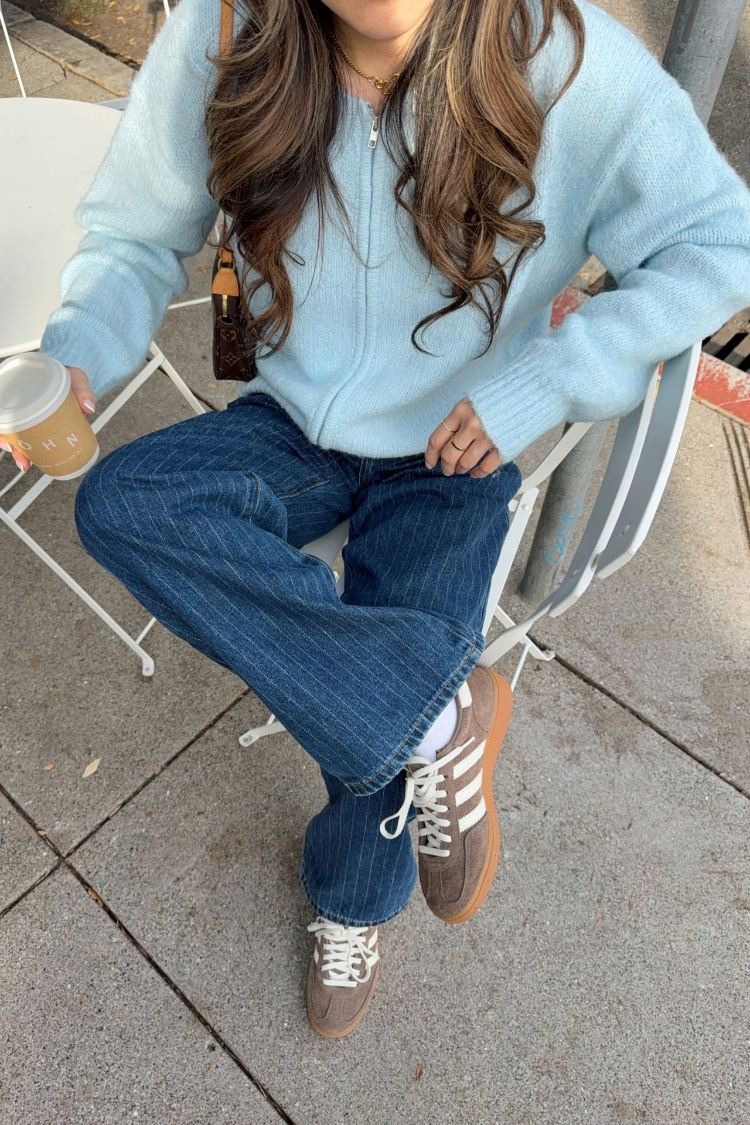 Stacey Light Blue Zip Knit Cardigan — 9