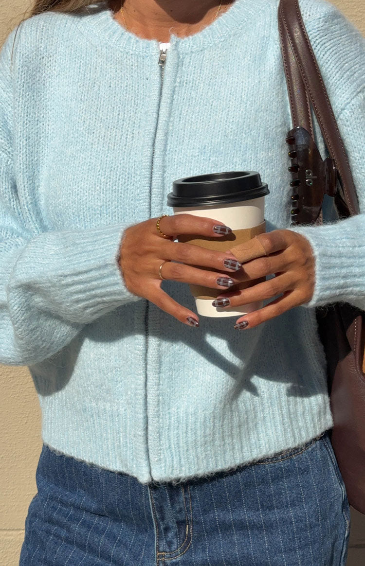 Stacey Light Blue Zip Knit Cardigan — 3