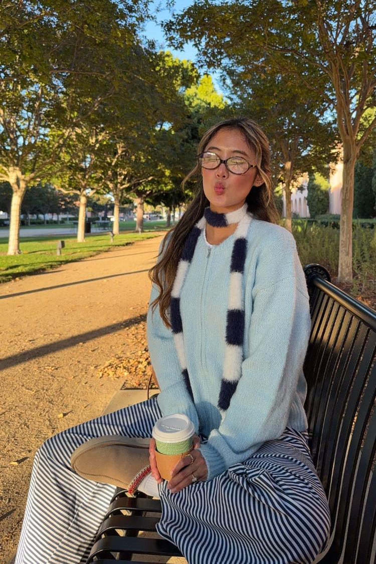 Stacey Light Blue Zip Knit Cardigan — 6