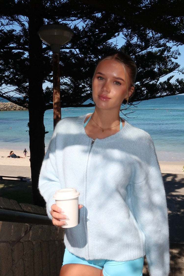 Stacey Light Blue Zip Knit Cardigan — 7